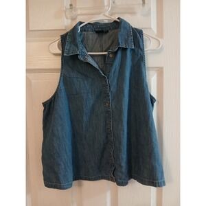 Vintage GAP Denim Shirt Button Up Sleeveless Top Size XL Blue Jean